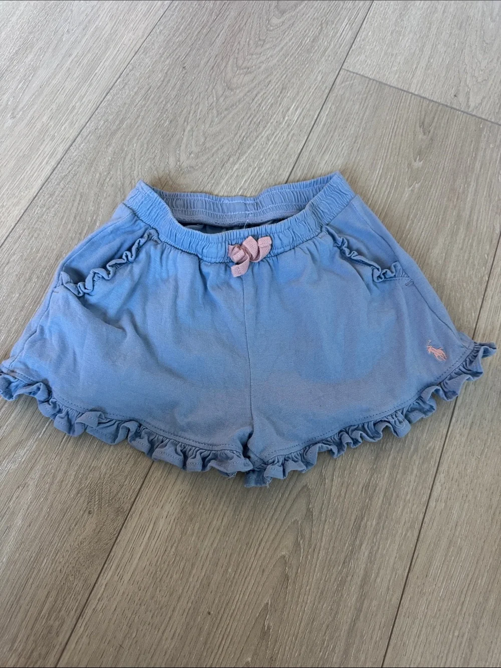 Ralph Lauren Blue Knit Ruffle Skort with Pink Bow Accent
